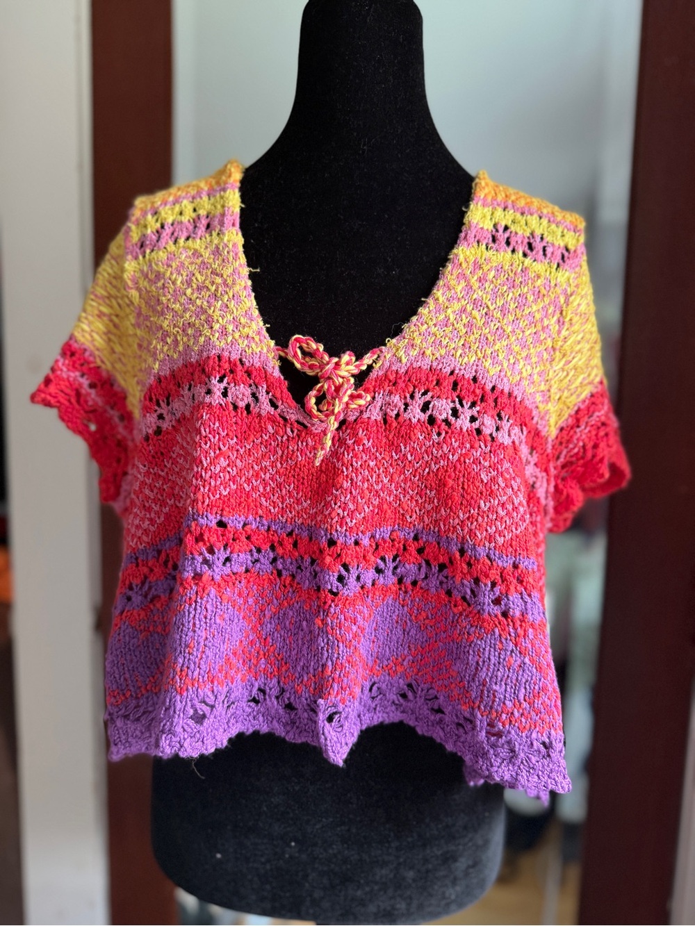 Free People Multicolor Striped V-Neck Knit Crop Top